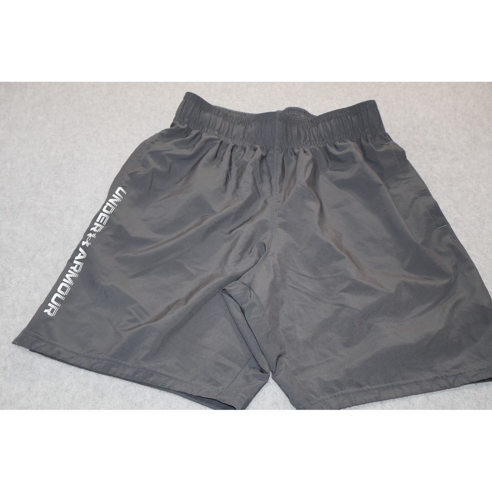 Under Armour Shorts Mens Small Gray Graphic Logo Elastic Waist Activewear Gym